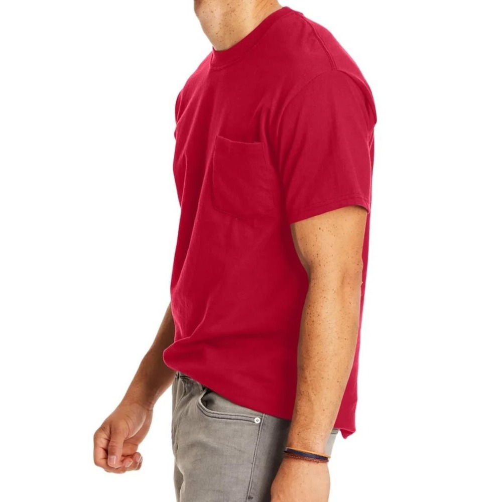✨2/$20 Hanes Beefy-T Relaxed Fit Pocket Tee Chili Pepper Red Shirt Men's Size XL - Picture 7 of 14